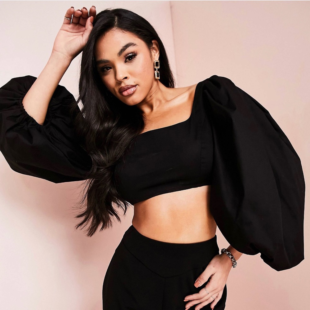 ASOS Black Puff Sleeve Crop Top